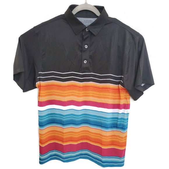 Other - Raised by Coyotes Polo Shirt Mens Small Black Multicolor Stripe Golf Performance